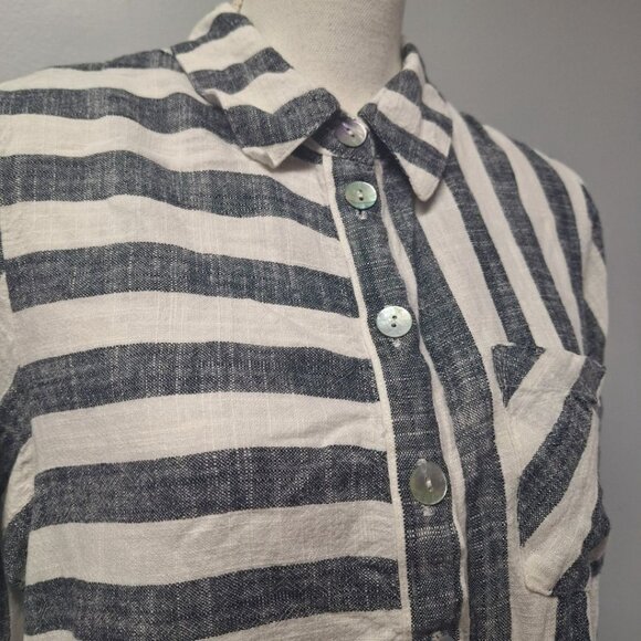 Soft Surroundings Button Down Linen Shirt Top Collared Womens Medium Stripes - Picture 6 of 12